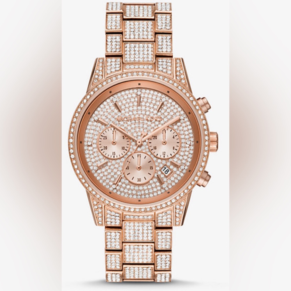 EUC Michael Kors Ritz Pavé Rose Gold Watch